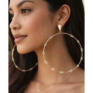 Melrose And Market Large Gold Green Stone Hoop Earrings New